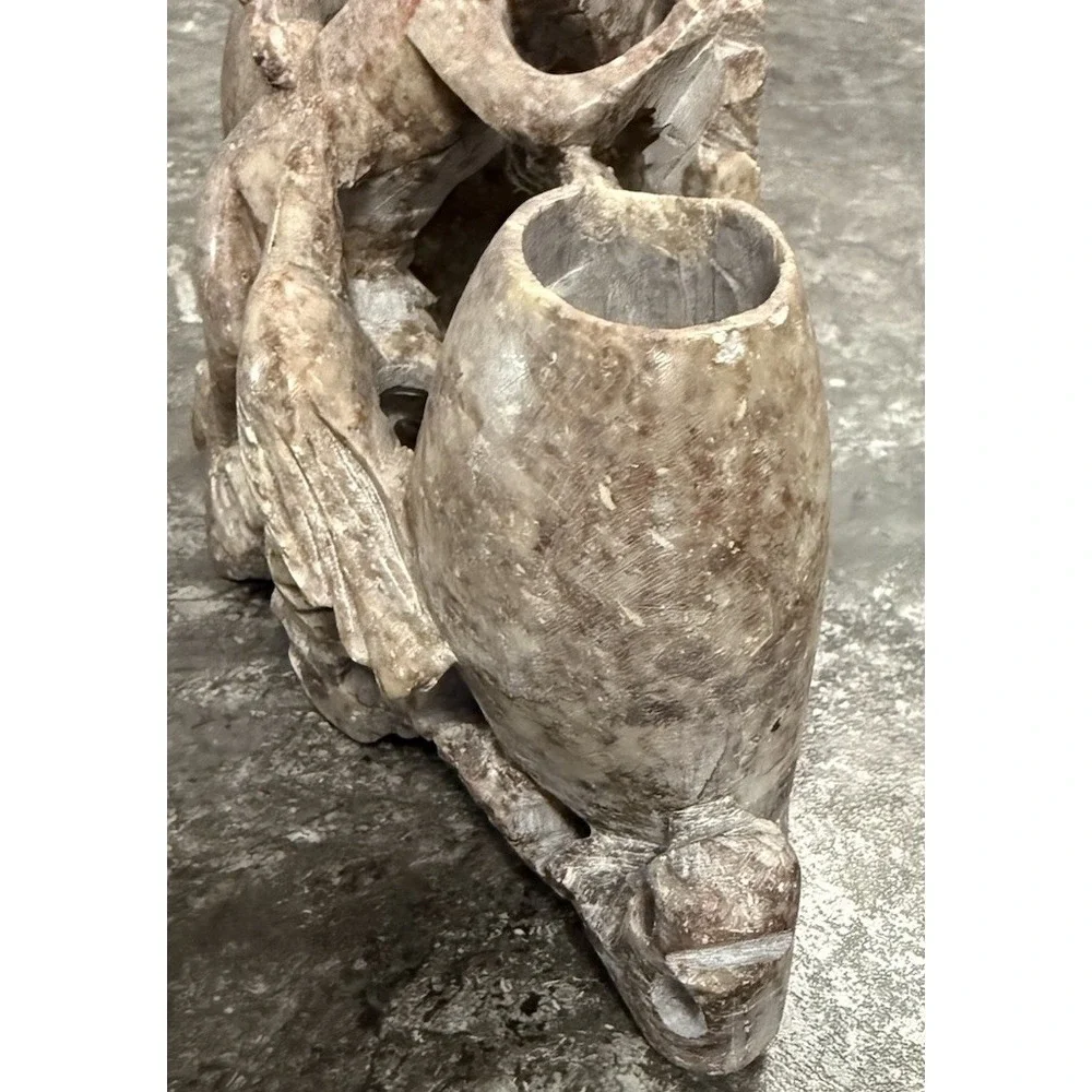 Monkey Brush Pot Art‎ Vintage Chinese Dark Soapstone Hand Carved